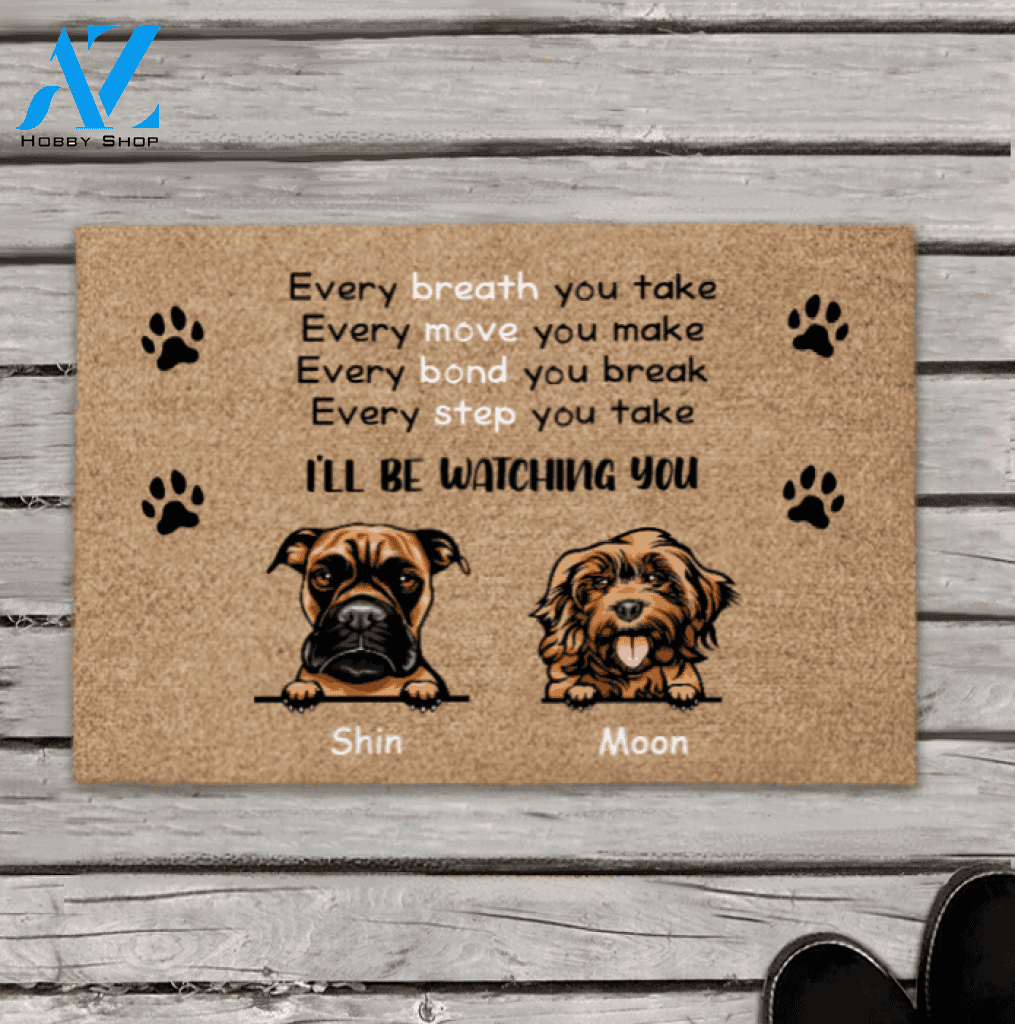 Personalized Dog Doormat, Gift For Dog Lovers - 2 Dogs - I'll Be Watching You
