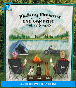 Personalized dog & owners blanket gift idea for the whole family, dog lovers - Couple & 3 Dogs Camping Quilt - No Camper