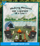 Personalized dog & owners blanket gift idea for the whole family, dog lovers - Couple & 3 Dogs Camping Quilt - No Camper