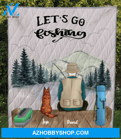 Personalized Dog & Owners Fishing Blanket - Personalized Father's day gift for dad/dog dads, fishing lovers - 1 Man & 1 Dog Fishing Quilt V3 - Let’s go fishing