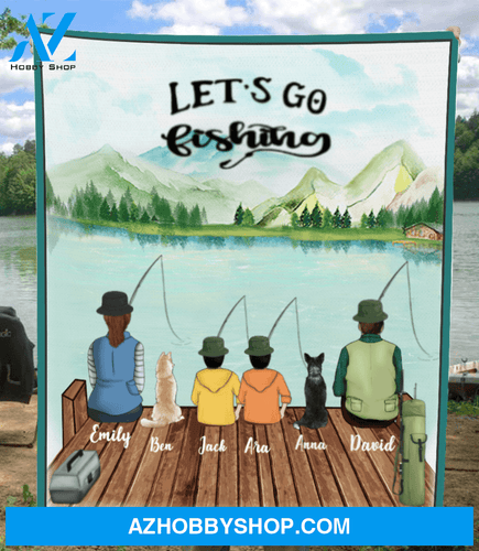 Personalized Dog & Owners fishing blanket gift idea for the whole family, dog lovers - Parents, Kids & Dogs Fleece Blanket - Full Option