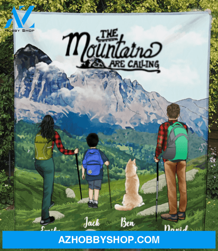 Personalized Dog & Owners Hiking Blanket, Gift idea for the whole family, dog lovers - Parents, Kids & Dogs Hiking Quilt - Full Option - The mountains are calling