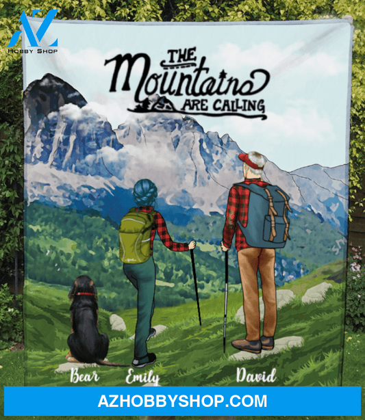Personalized Dog & Owners Hiking Blanket, Gift idea for the whole family, dog lovers - Couple & 1 Dog Hiking Quilt - The Mountains Are Calling