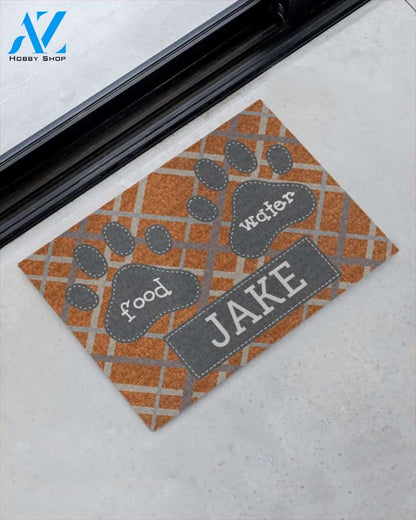 Personalized Dog Plaid Pet Food Water Paw Funny Doormat Gift For Dog Cat Pet Lovers Birthday Gift Home Decor Warm House Gift Welcome Mat