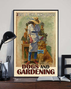 Personalized Dogs And Gardening Just A Girl Custom Name Vertical Poster/ Matte Canvas No Frame