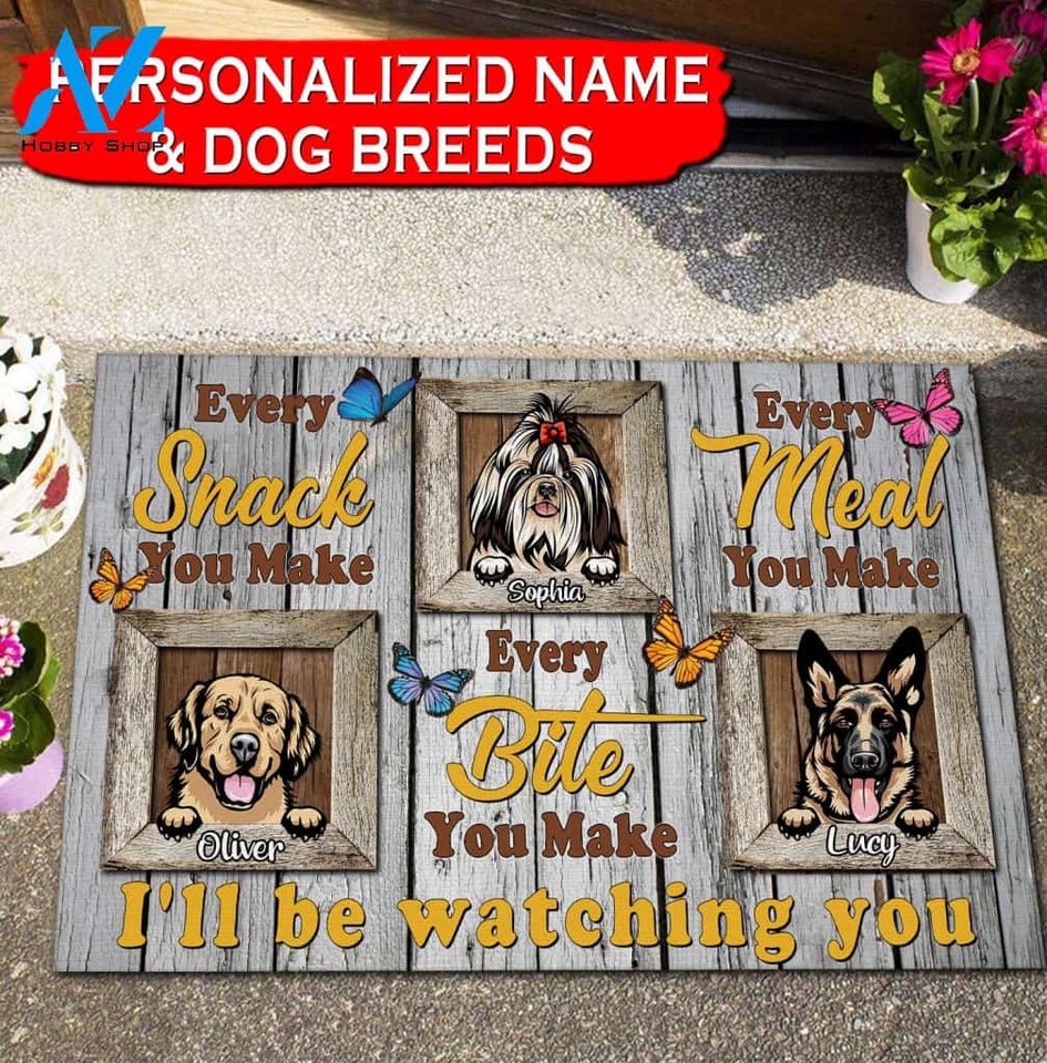 Personalized Dogs Name I'll be watching you Door Mart HQD-DXT003 | Welcome Mat | House Warming Gift