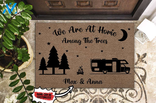 Personalized Doormat Camping We Are At Home Among The Trees | WELCOME MAT | HOUSE WARMING GIFT
