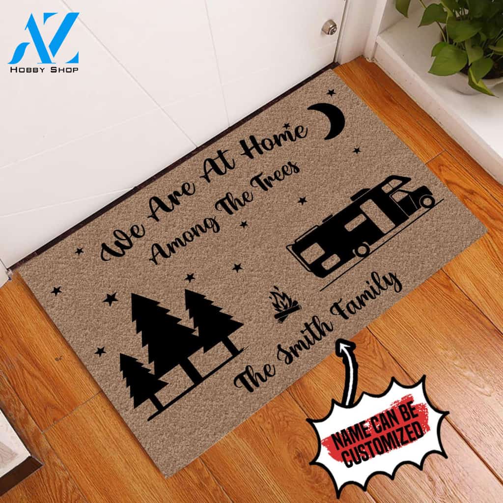 Personalized Doormat Camping We Are At Home Among The Trees | WELCOME MAT | HOUSE WARMING GIFT