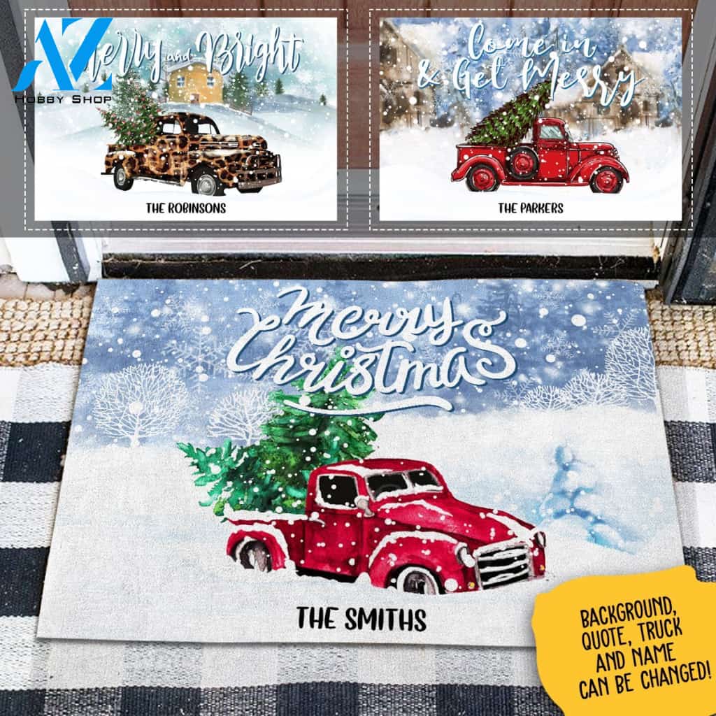 Personalized Doormat, Christmas Truck With Tree , Christmas Is The Most Wonderful Time Of The Year , Merry Christmas Gift With Christmas Gift