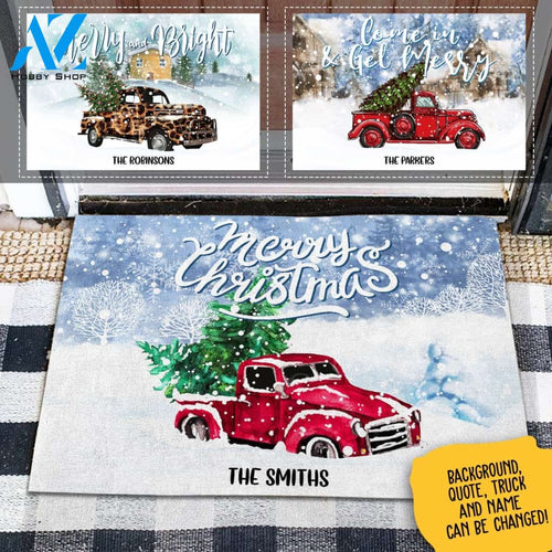 Personalized Doormat, Christmas Truck With Tree , Christmas Is The Most Wonderful Time Of The Year , Merry Christmas Gift With Christmas Gift