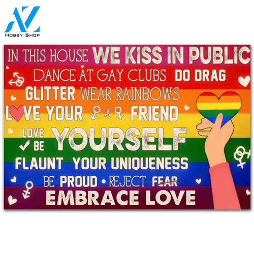Personalized Doormat Custom Family Name - Lgbt In This House We Kiss In Public Dance At Gay Club Doormat Welcome Mat House Warming Gift Home Decor Funny Doormat Gift Idea