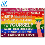 Personalized Doormat Custom Family Name - Lgbt In This House We Kiss In Public Dance At Gay Club Doormat Welcome Mat House Warming Gift Home Decor Funny Doormat Gift Idea