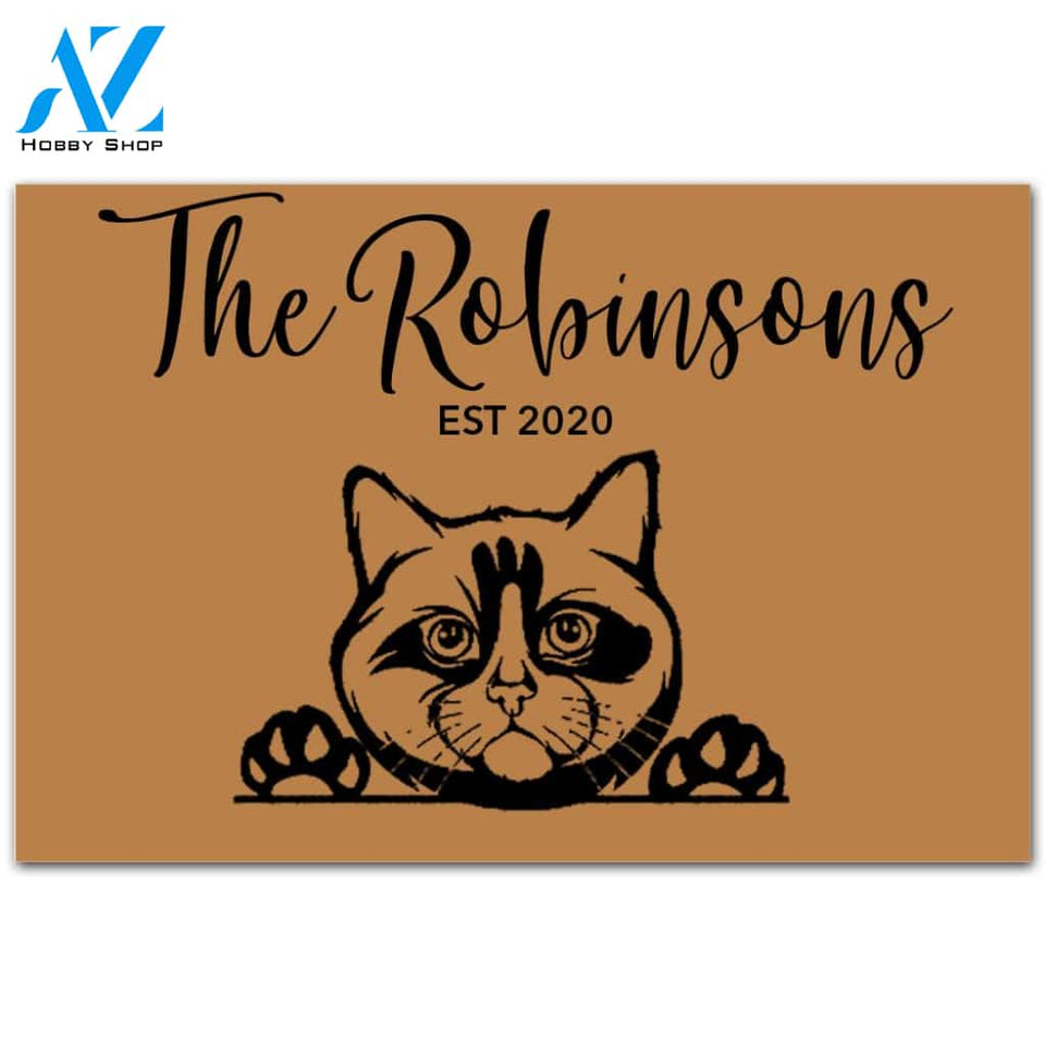 Personalized Doormat Custom Family Name - Peeking Cat Doormat Welcome Mat House Warming Gift Home Decor Gift For Cat Lovers Funny Doormat Gift Idea