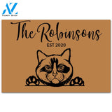 Personalized Doormat Custom Family Name - Peeking Cat Doormat Welcome Mat House Warming Gift Home Decor Gift For Cat Lovers Funny Doormat Gift Idea