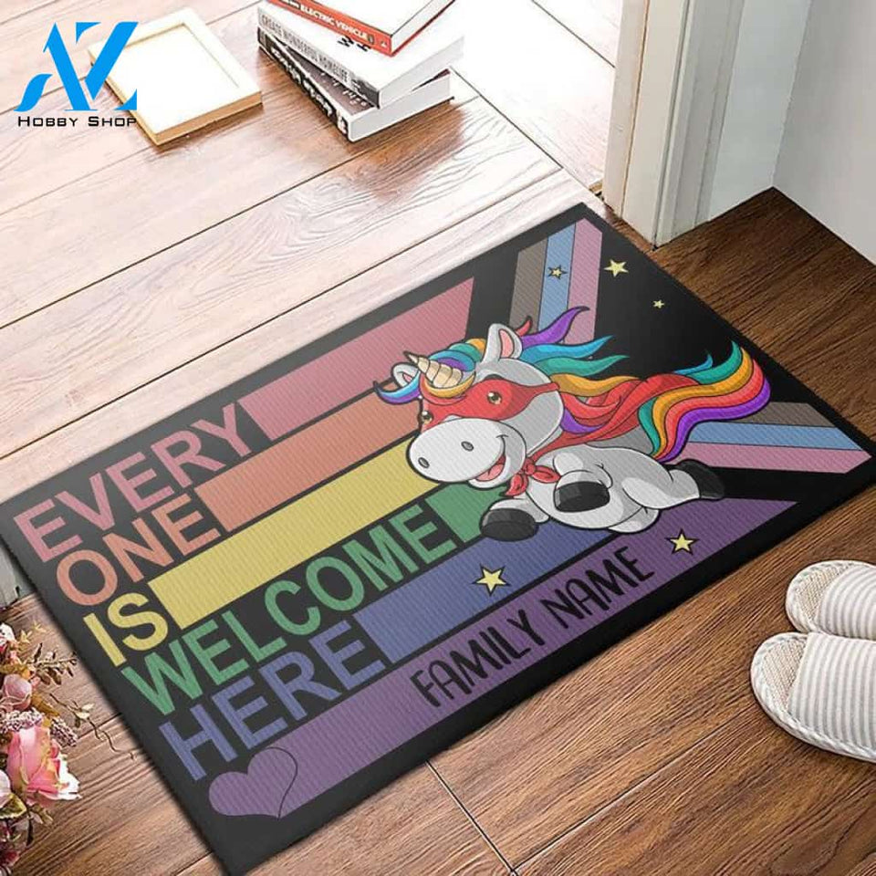 Personalized Doormat Custom Family Name - Rainbow Unicorn Lgbt Doormat Welcome Mat House Warming Gift Home Decor Funny Doormat Gift Idea
