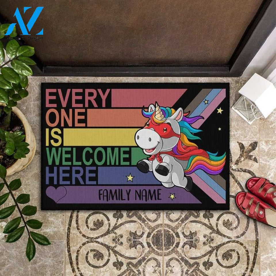 Personalized Doormat Custom Family Name - Rainbow Unicorn Lgbt Doormat Welcome Mat House Warming Gift Home Decor Funny Doormat Gift Idea