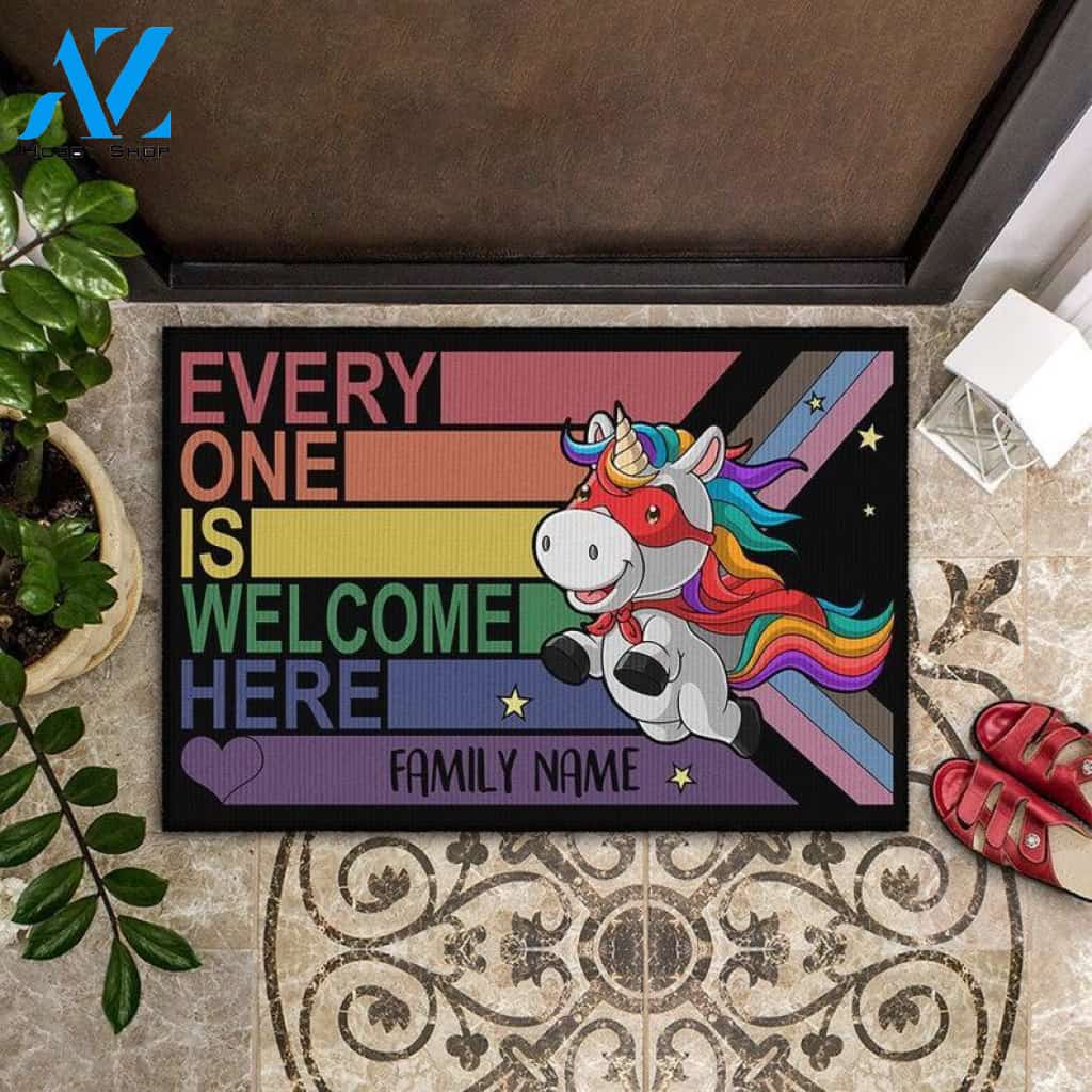 Personalized Doormat Custom Family Name - Rainbow Unicorn Lgbt Doormat Welcome Mat House Warming Gift Home Decor Funny Doormat Gift Idea