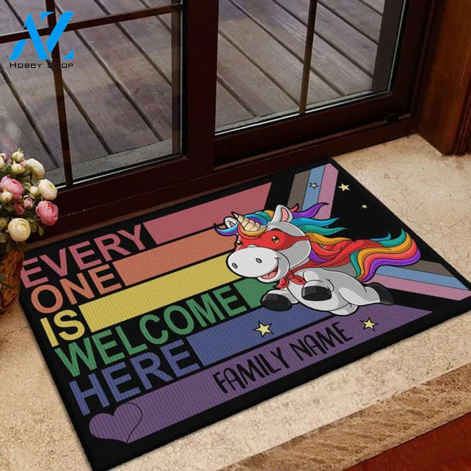 Personalized Doormat Custom Family Name - Rainbow Unicorn Lgbt Doormat Welcome Mat House Warming Gift Home Decor Funny Doormat Gift Idea