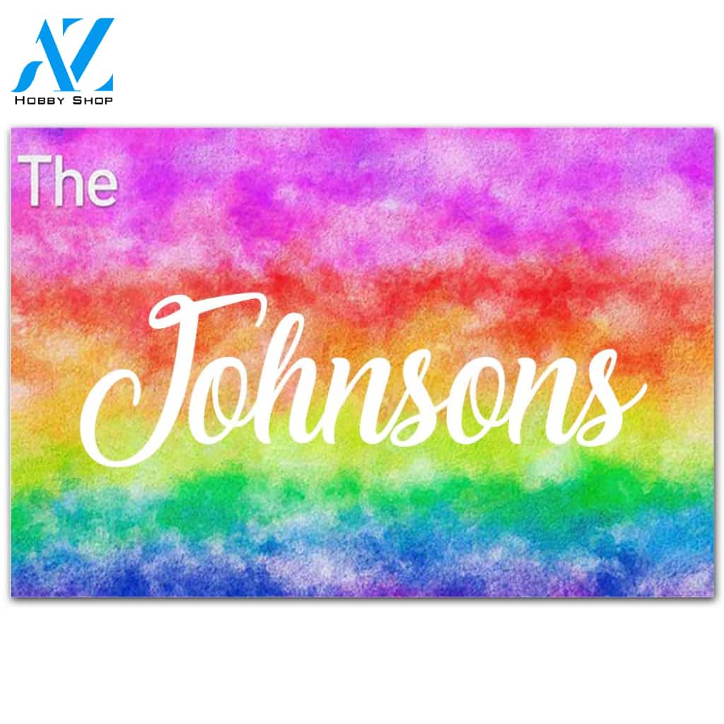 Personalized Doormat Custom Family Name With Background Rainbow Indoor And Outdoor Doormat Warm House Gift Welcome Mat Gift For Friend Family