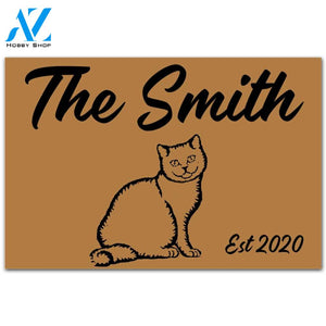 Personalized Doormat Custom Name Family - Russian Blue Cat Doormat Welcome Mat House Warming Gift Home Decor Gift For Cat Lovers Funny Doormat Gift Idea