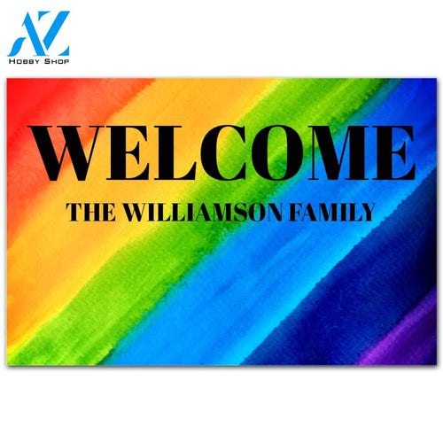 Personalized Doormat Custom Name Family With Rainbow Welcome Doormat Warm House Gift Welcome Mat Gift For Friend Family