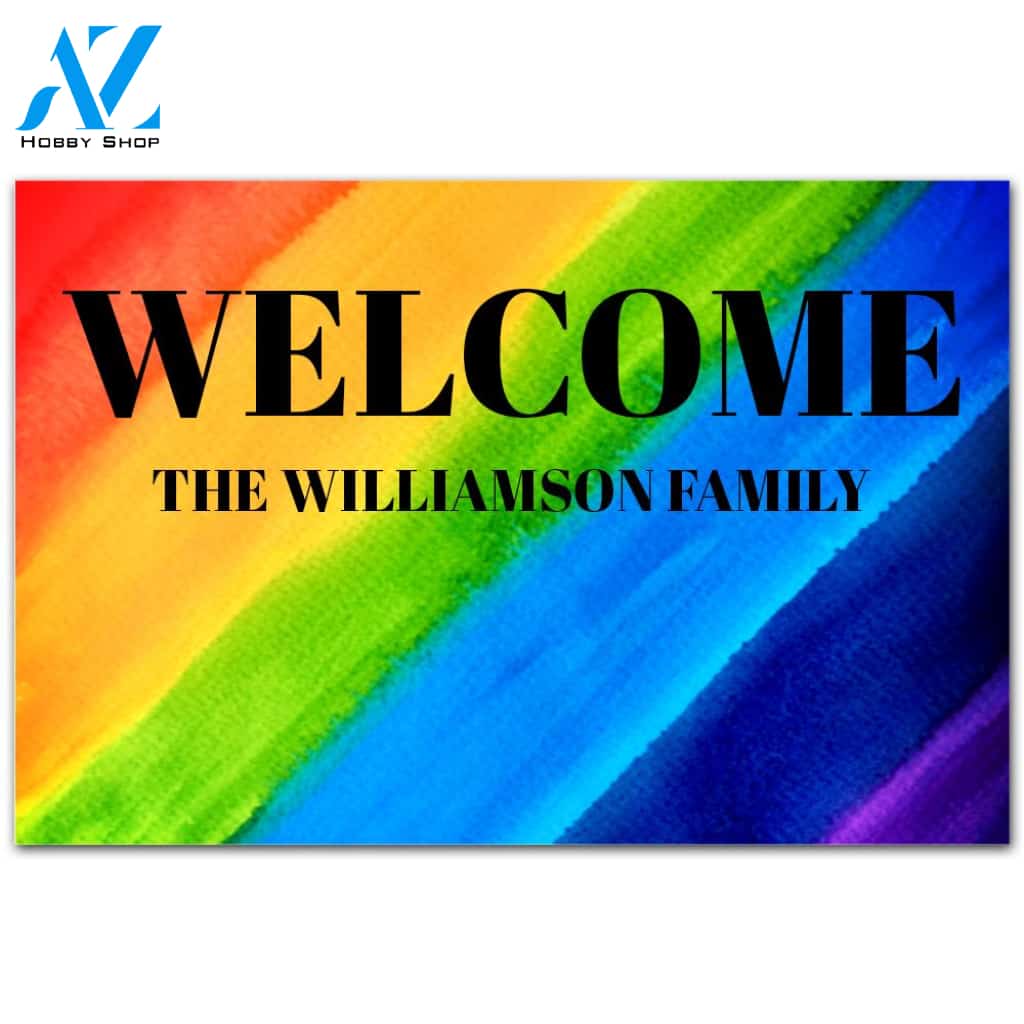 Personalized Doormat Custom Name Family With Rainbow Welcome Doormat Warm House Gift Welcome Mat Gift For Friend Family