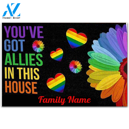 Personalized Doormat Custom Name Family - You'Ve Got Allies In This House Lgbt Support Doormat Welcome Mat House Warming Gift Home Decor Funny Doormat Gift Idea