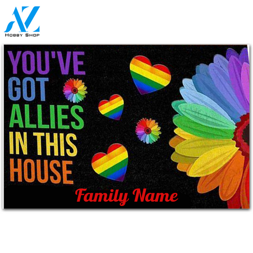 Personalized Doormat Custom Name Family - You'Ve Got Allies In This House Lgbt Support Doormat Welcome Mat House Warming Gift Home Decor Funny Doormat Gift Idea