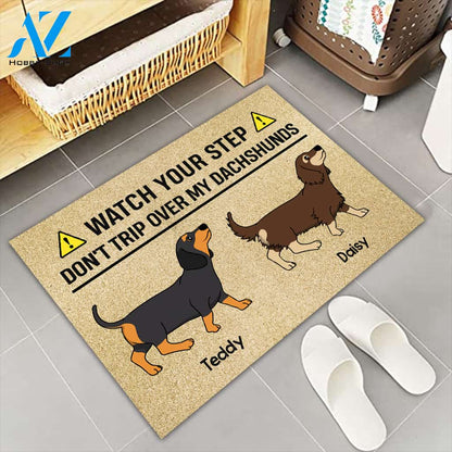Personalized Doormat Dachshund, Don't Trip Over My Dachshunds, Dachshund Mom, Wiener Mom, Gift For Dachshund Lovers, M0402, UOND