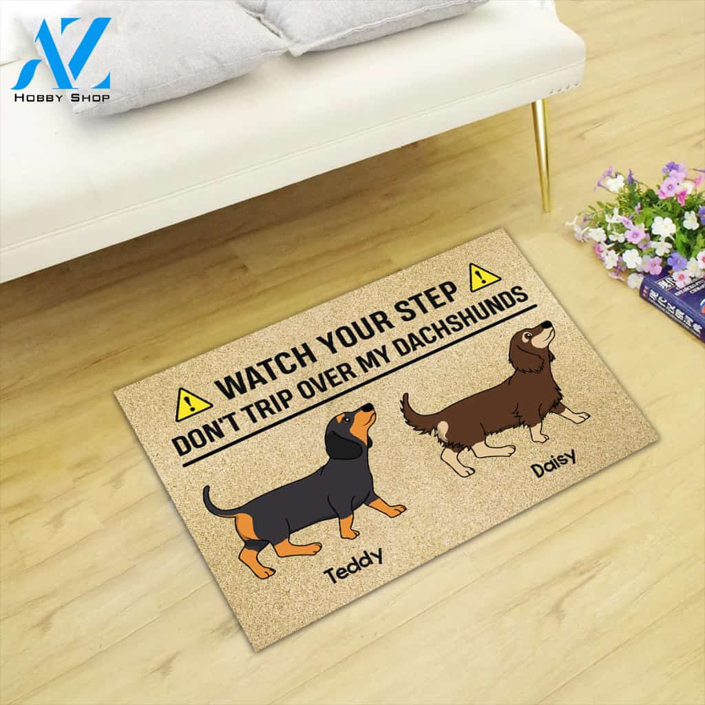 Personalized Doormat Dachshund, Don't Trip Over My Dachshunds, Dachshund Mom, Wiener Mom, Gift For Dachshund Lovers, M0402, UOND