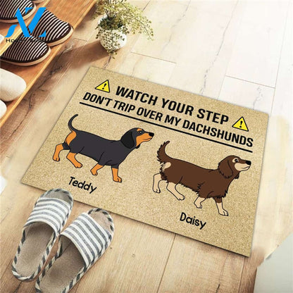 Personalized Doormat Dachshund, Don't Trip Over My Dachshunds, Dachshund Mom, Wiener Mom, Gift For Dachshund Lovers, M0402, UOND | Welcome Mat | House Warming Gift