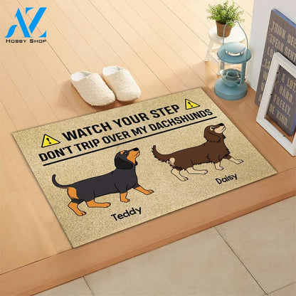 Personalized Doormat Dachshund, Don't Trip Over My Dachshunds, Dachshund Mom, Wiener Mom, Gift For Dachshund Lovers, M0402, UOND | Welcome Mat | House Warming Gift