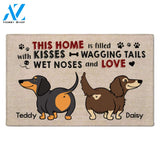 Personalized Doormat Dachshund, This Home Is Filled With Kisses Wagging Tails Wet Noses And Love, Dachshund Mom, Gift For Dachshund Lovers, M0402, UOND