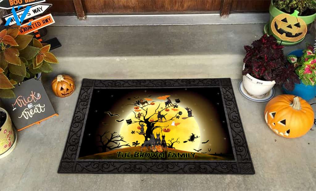 Personalized doormat,Dobermann with halloween DM9 Custom Doormat All Over Printed (6228)