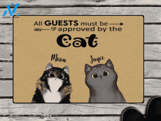 Personalized Doormat - Gift For Cat Lovers, 2 Cats Upto 3 Cats - All Guests Must Be Approved By The Cats