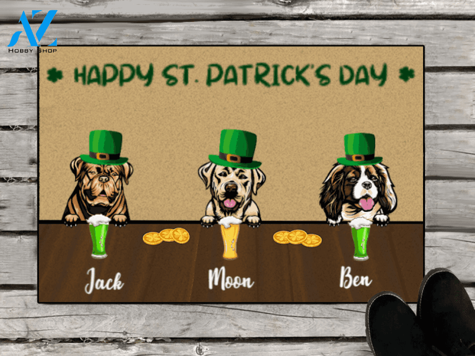 Personalized doormat, gift for dog lovers - 3 Dogs - Happy St.Patrick's Day