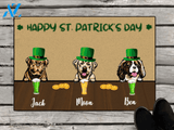 Personalized doormat, gift for dog lovers - Upto 3 Dogs - Happy St.Patrick's Day