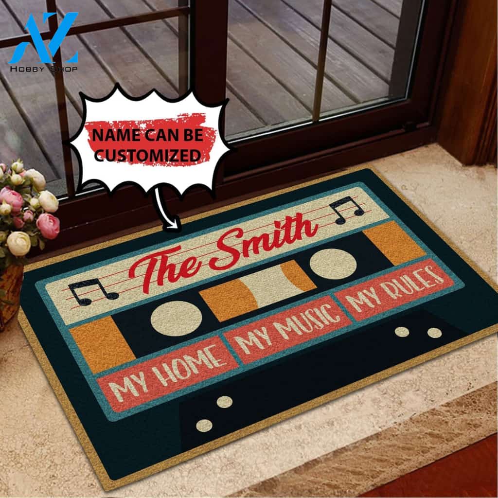 Personalized Doormat My Home Music Rules Music Tape Funny Indoor And Outdoor Doormat Gift For Music Lovers Birthday Gift Decor Warm House Gift Welcome Mat