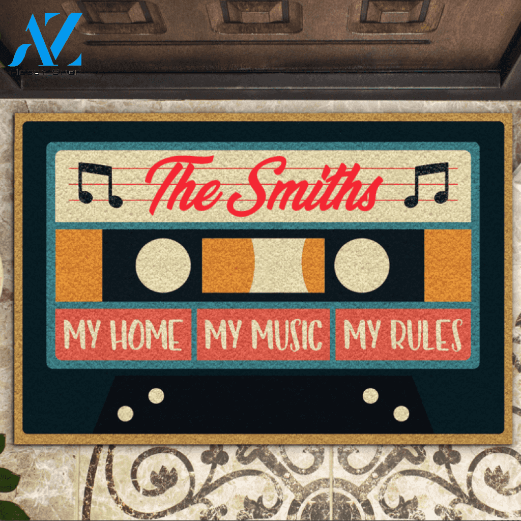 Personalized Doormat My Home Music Rules Music Tape Funny Indoor And Outdoor Doormat Gift For Music Lovers Birthday Gift Decor Warm House Gift Welcome Mat