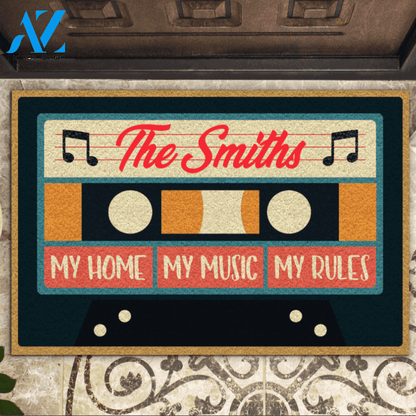 Personalized Doormat My Home Music Rules Music Tape Funny Indoor And Outdoor Doormat Gift For Music Lovers Birthday Gift Decor Warm House Gift Welcome Mat