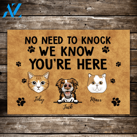 Personalized Doormat, No Need To Knock, Cats and Dog