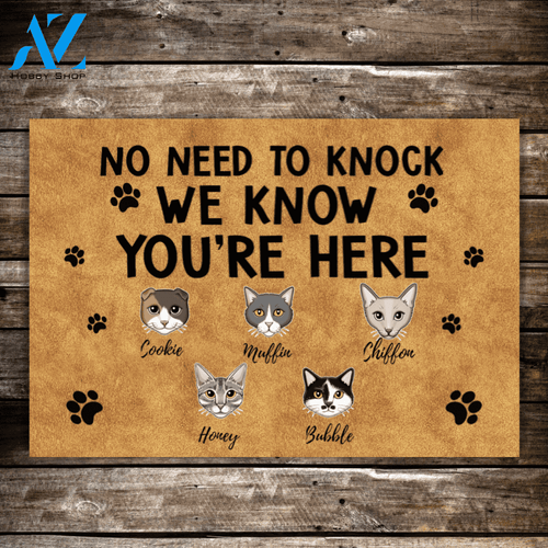 Personalized Doormat, No Need To Knock for Cat Lovers