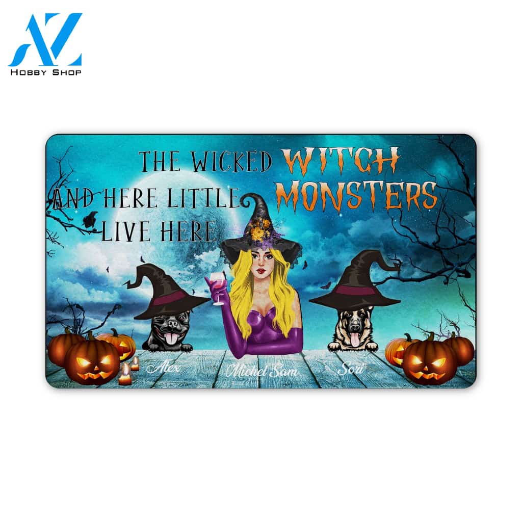 Personalized Doormat, Products The Wicked Witch And Her Little Monsters Dog Witch, New Home Gift, Custom Doormat