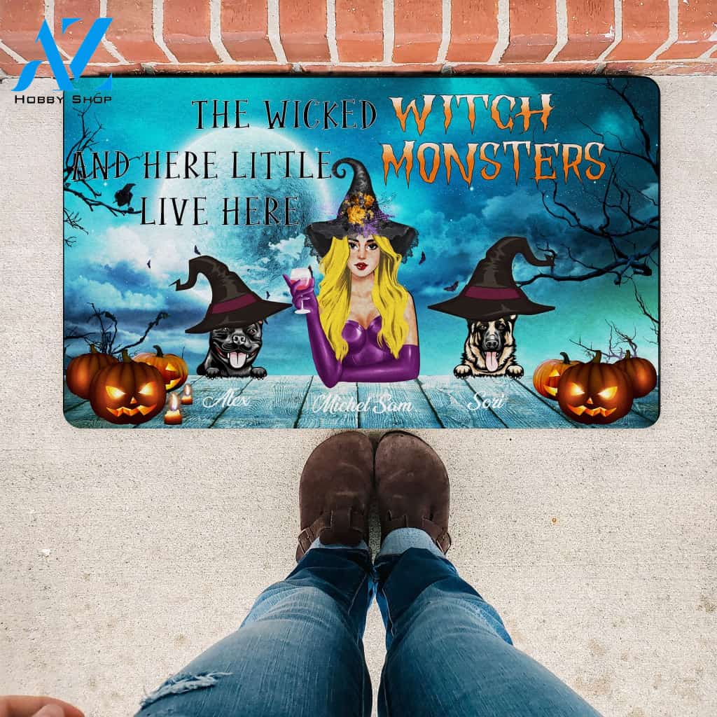 Personalized Doormat, Products The Wicked Witch And Her Little Monsters Dog Witch, New Home Gift, Custom Doormat