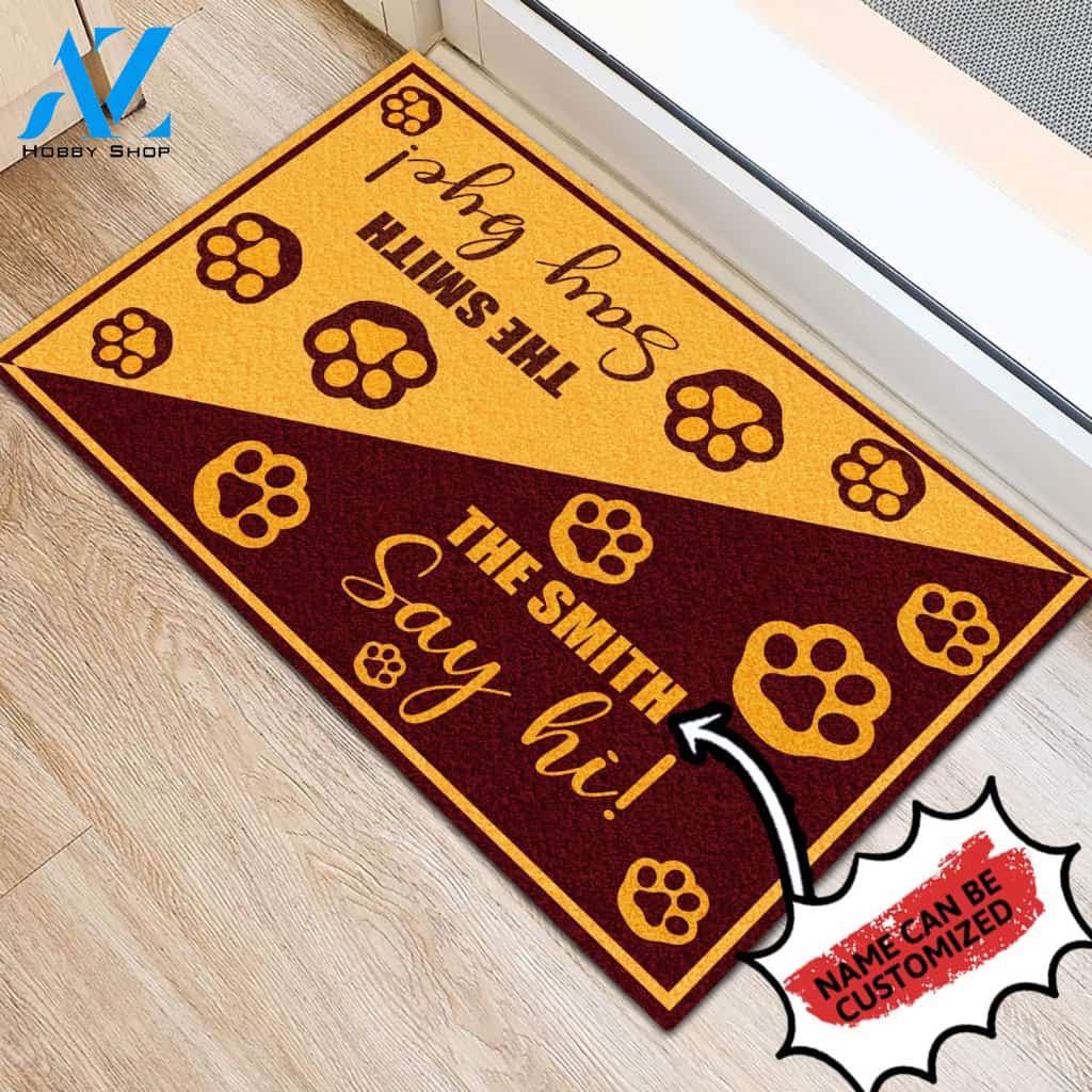 Personalized Doormat Say Hi Say Bye Dog Paw | WELCOME MAT | HOUSE WARMING GIFT