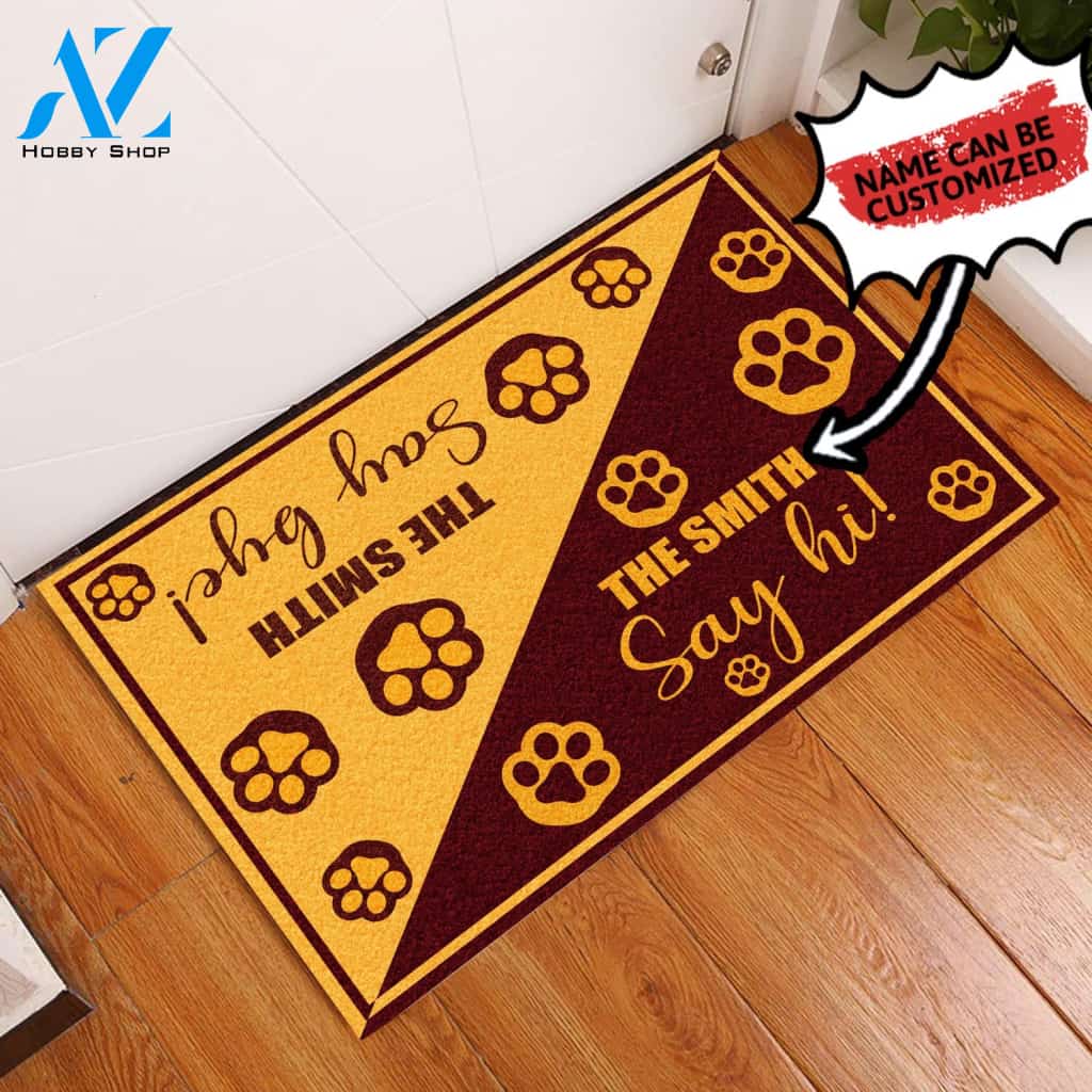Personalized Doormat Say Hi Say Bye Dog Paw | WELCOME MAT | HOUSE WARMING GIFT
