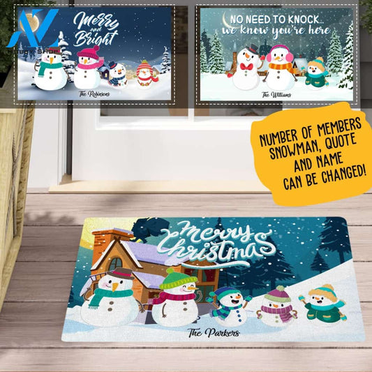 Personalized Doormat, Snowman Christmas Family, No Need To Knock We Know You Are Here, Merry Christmas Gift With Christmas Gift