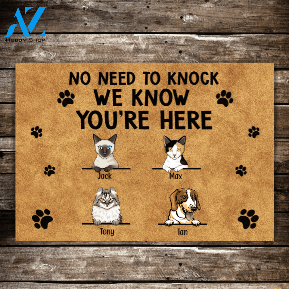 Personalized Doormat, Three Cats and One Dog No Need To Knock Gifts For Cat and Dog Lovers
