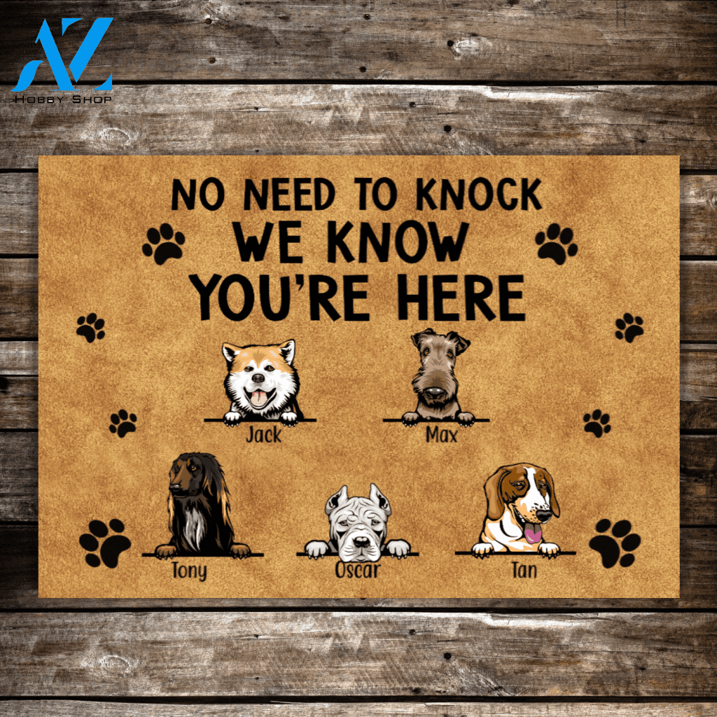 Personalized Doormat, Up to 5 Dogs No Need To Knock Gifts For Dog Lovers