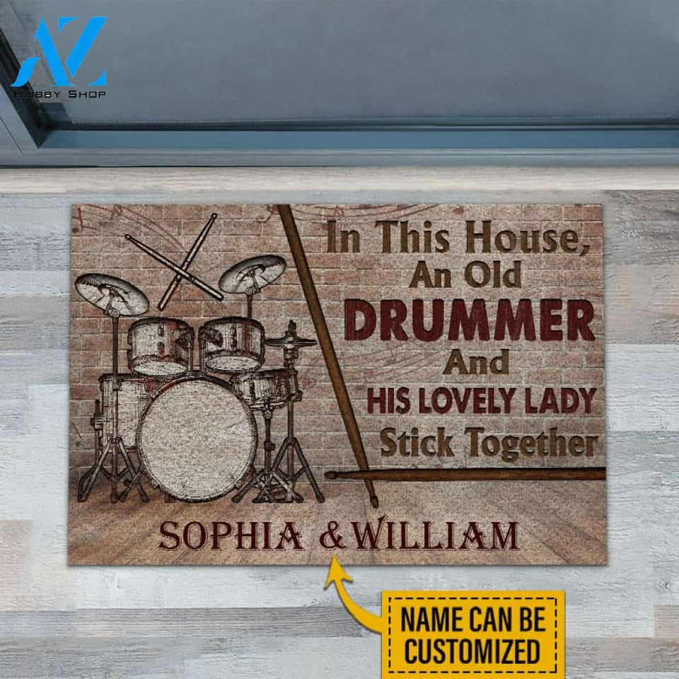 Personalized Drum Old Couple In This House Wood Customized Doormat